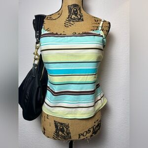 vintage y2k Jantzen junior’s blue brown striped swimwear top